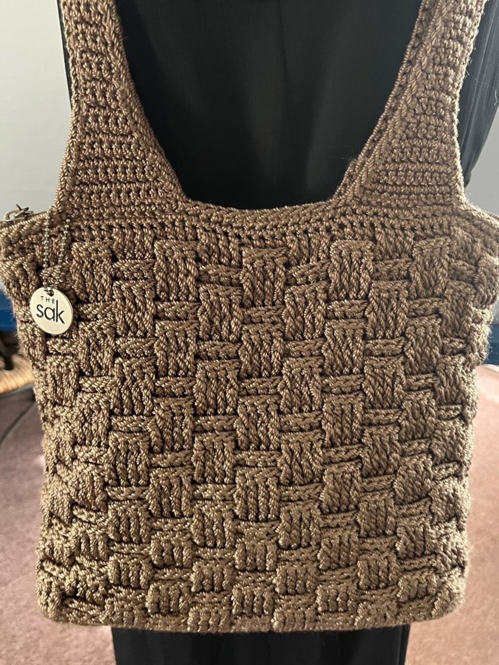 THE SAK WOMEN'S CROCHET SHOULDER WOVEN TAN TOTE BAG